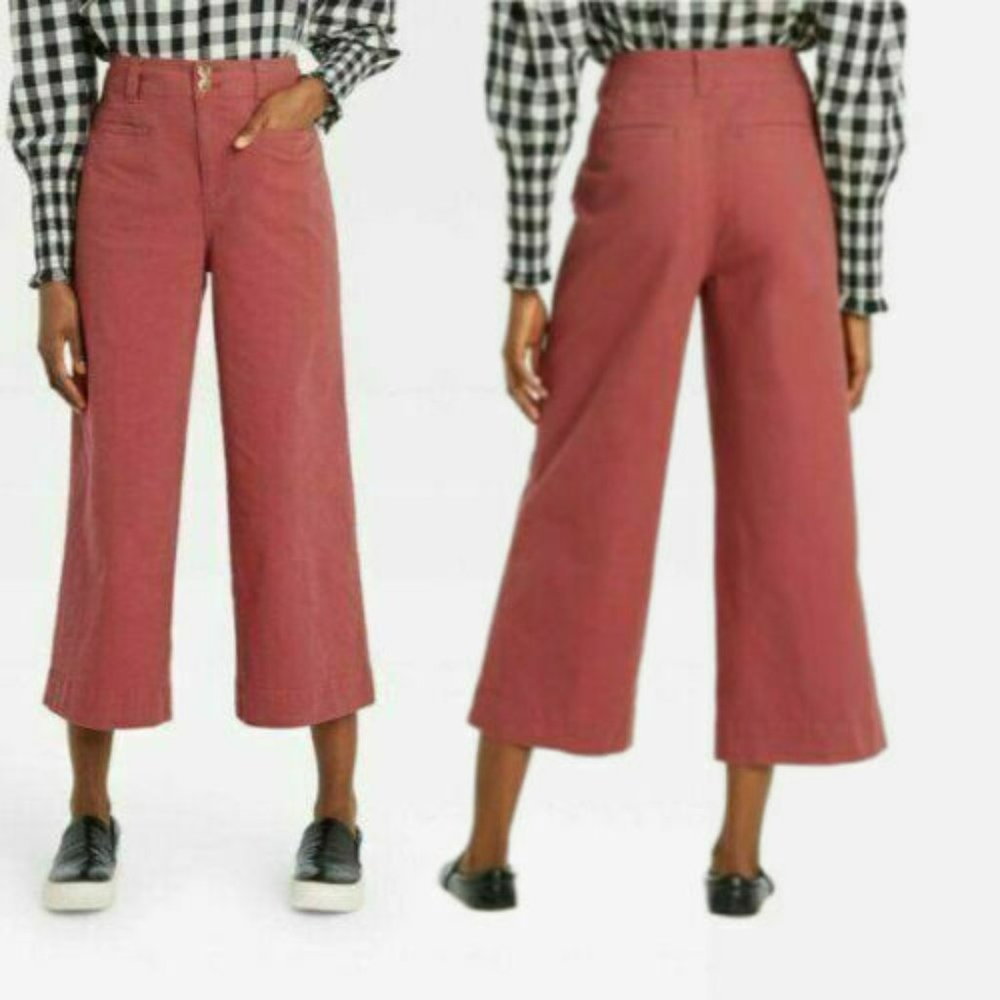 Women's High-Rise Cropped Wide Leg Pants - A New Day Dark Pink Size 2